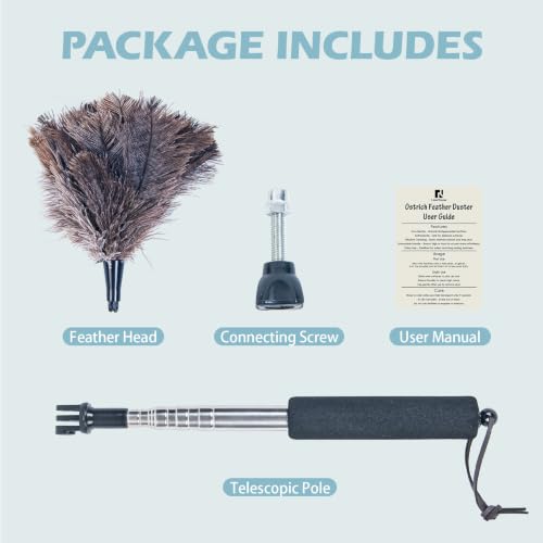 Feather Duster Extendable 22–47 Inch, Natural Ostrich Feather Duster with Long Handle for High Ceilings, Ceiling Fans, Walls,Furniture(Brown) - color: Brown