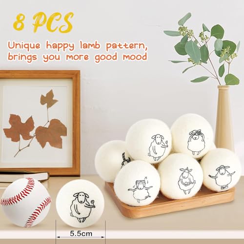 8PCS Wool Dryer Balls with Happy Sheep, 100% New Zealand Wool Handmade