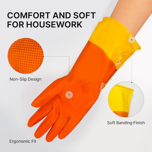 USE FUN Kitchen Rubber Gloves – 100% Natural Latex, Durable Non-Slip Waterproof Dishwashing Gloves, M/L/XL - size: X-Large, style: 101