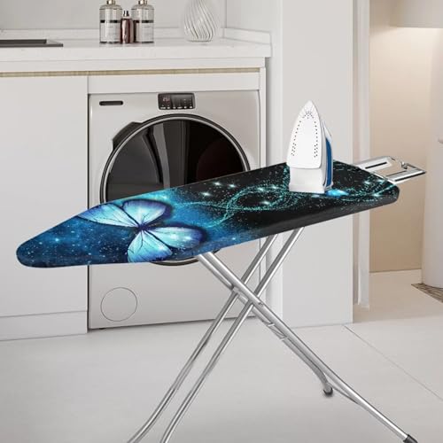 Flashideas Blue Butterfly Print Ironing Board Cover with Elastic Edge Table Top Floral Print Ironing Board Cover Resist Scorching Iron Board Protector Thick Iron Pads for Ironing Board - color: Blue Butterfly Print