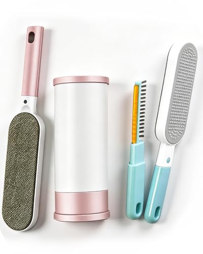 2PCS Lint Brushes for Clothes, Cat Dog Hair Remover for Lundary, Self-Cleaning Lint Remover for Bed Sofa Coat, Best Hair Cleaning Brushes Better Than Lint Roller (Large Pink and Mini Blue) - color: Large Pink and Mini Blue