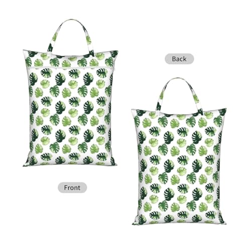 Monstera Leaves Travel Laundry Bag Washable Dirty Clothes Bag for Gym - color: Monstera Leaves