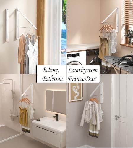 Dr.DJ Clothes Drying Rack Wall Mounted, Retractable & Foldable Clothes Hanger for Laundry Room Organization and Storage, Clothes Hanger Rack for Dorm, Closet, Balcony, Laundry Room(2Pack, White) - color: White 2racks