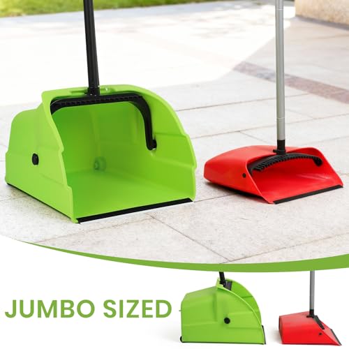 (3PK) Jumbo Commercial Broom and Dustpan Set with Large Standing Scoop Dustpan and Heavy Duty Broom, Long Handle, for Indoor/Outdoor Floor Cleaning, Janitor Supplies