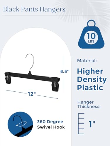 Smartor Black Pants Hangers 180 Pack, Skirt Hangers with Clips, 12 Inch - color: 180 Pack, size: 12