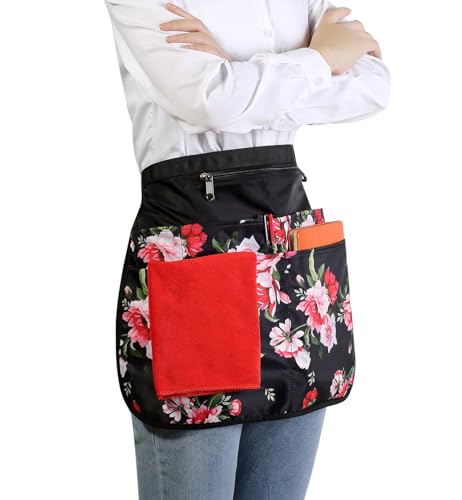 Bafelia Waterproof Server Apron for Women with 7 Pockets - color: Peony
