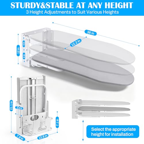 Wall Mounted Ironing Board Height Adjustment with Iron Holder 36 x 12 Inch - color: Gary, size: With Iron Holder