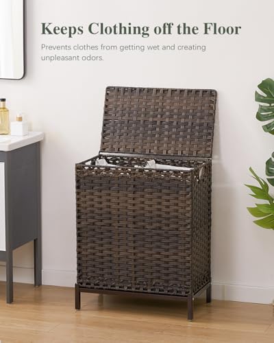 SETVSON Laundry Hamper with Lid, 29.6 Gal 2-Bag Clothes Sorter, Brown - color: Brown, size: 112 L - 29.6 gal