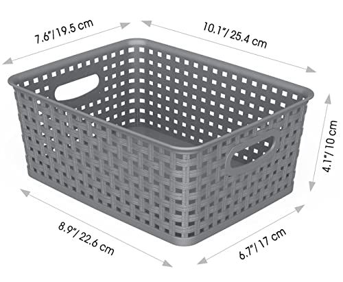 WYT 12-Pack Plastic Small Shelf Storage Weave Baskets for Organizing, Grey - color: Grey, size: 12-Pack