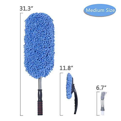 (3 Pack) Microfiber Car Duster Exterior Scratch Free, Extendable Handle Interior Multipurpose dust Cleaning Duster for car - color: Blue, size: Medium