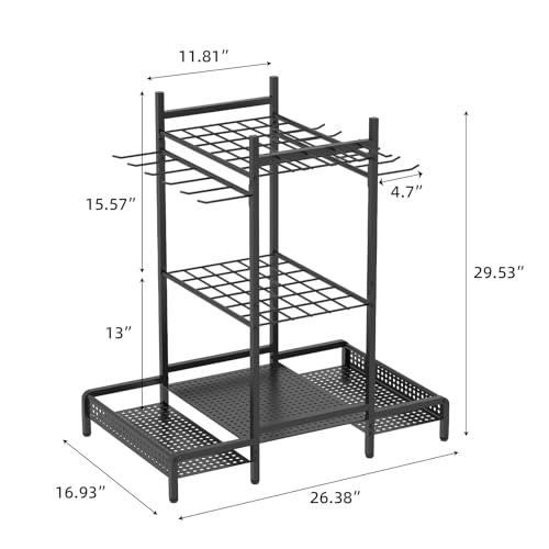 Organizer Yard Tool Storage Rack,Garden Organizer,Steel Yard Tool Racks To Store Long-Handled Tools,Tool Holder For Garden,Shed,Outdoor,Black - style: Medium
