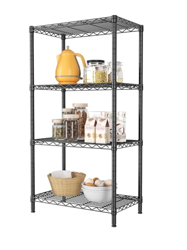 SINGAYE 4 Metal Shelves Wire Shelving Storage Shelf Adjustable Unit Pantry - color: Black, size: 4 Tier 14"Dx24"Wx48"H