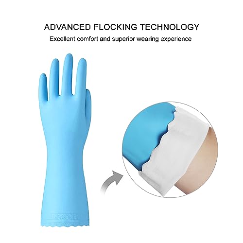Bamllum Kitchen Cleaning Gloves, Latex-Free, Cotton Flocked Liner, Large - color: Blue+pink, size: Large