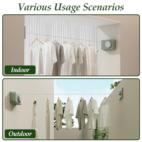 Danpoo Retractable Clothesline Heavy Duty - 13.8ft Adjustable Tension Wall Mounted Indoor Outdoor Clothes Drying Line, Compact Laundry Rope with Pulley System(Green) - color: Green