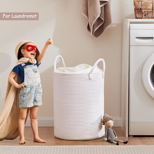 60L Large White Hamper Tall Woven Laundry Basket - color: White, size: Large (60L)