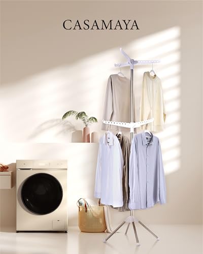 CASAMAYA Clothes Drying Rack Foldable, 74.8 inch 2 Tier Laundry Drying Rack with Rotating Clothes Rail for 54 Pieces of Clothes, Space Saving, Indoor, Stainless Steel, White and Silver CDR002W01 - color: White + Silver, size: 2-Tier Standard