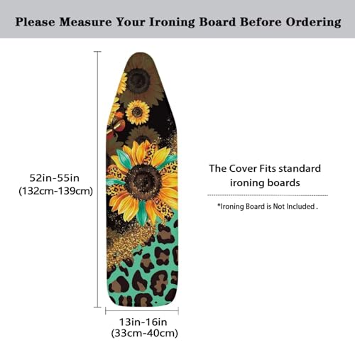 Leopard Ironing Board Cover with Padding Lightweight Ironing Board Pad Sunflower Protective Padded Iron Board Cover with Hook and Loop Fasteners Table Top Ironing Board Cover Home Decor - color: Leopard Sunflower
