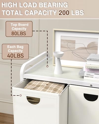 Laundry Hamper 3 Section,Laundry Basket with Wheels,3×15.8 Gal (60L) White - color: Creamy White, size: 3 Bags - 180L