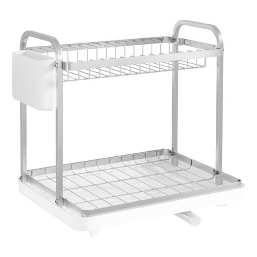 Sakugi Dish Drying Rack 2-Tier 15: x11.4" x15" White Double Rod - color: White, size: Large