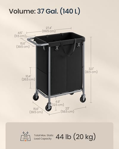 SONGMICS HOME Rolling Laundry Basket with 2 Compartments, 37-Gallon Laundry Hamper with Wheels, Removable Liner, Black - color: Black, style: 140 L (2-Section)