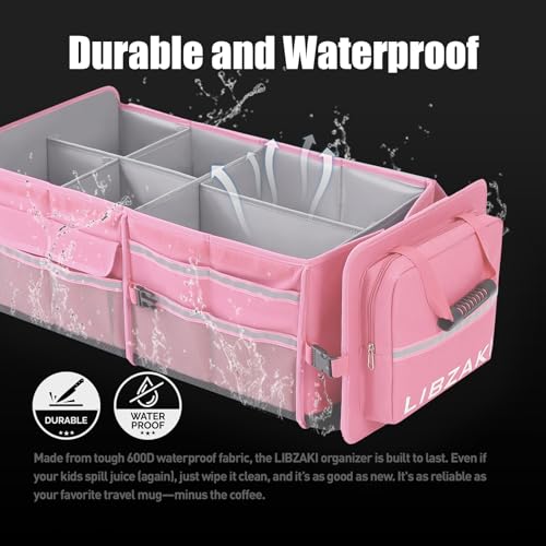 LIBZAKI Oversize 4 in 1 Car Trunk Storage Organizer, Multi Compartment Collapsible Trunk Storage Box with Cooler Bag for Car Truck SUV-Pink - color: Pink, size: Oversize
