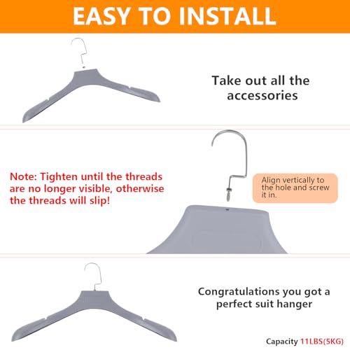 DEDU Suit Hangers for Men 40 Pack, Extra Wide Suit Hanger Non Slip Width 17.7", Thick Plastic Coat Hangers Grey with Metal Hook - color: Grey-40