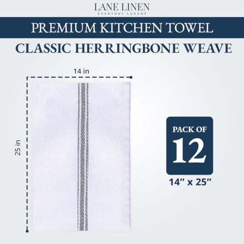 LANE LINEN Dish Towels for Drying Dishes 100% Cotton Absorbent 12 Pack - color: Grey Stripe, size: 12 Pack