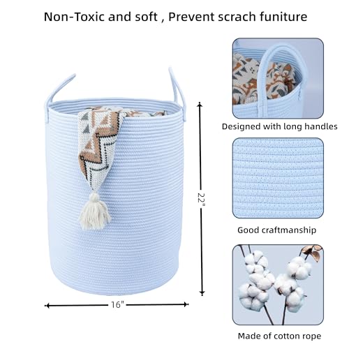 XUANGUO Cotton Rope Laundry Basket Hamper for Clothes, large light blue - color: light blue, size: Large