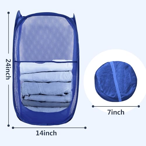 Pop Up Laundry Hamper, Mesh Laundry Basket Collapsible, Foldable Hamper for Travel and Storage (Blue) - color: Blue