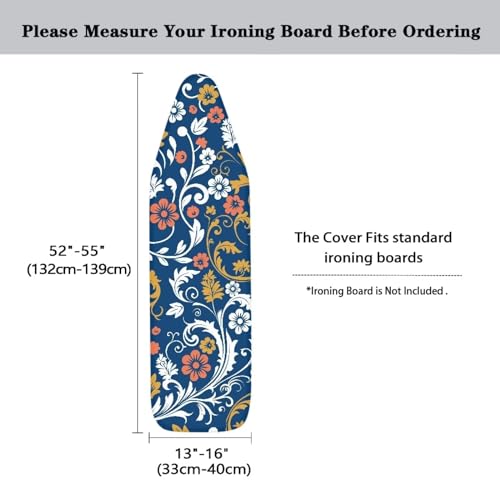Blue Floral Tabletop Ironing Board Cover and Pad Standard (Fits Large Boards 15 x 54 inch) Ironing Board Protector Washable - color: Blue Floral