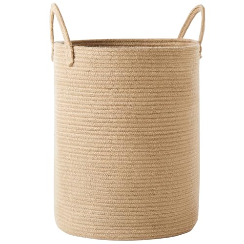 60L Jute Woven Rope Laundry Basket Tall Wicker Hamper for Clothes - color: Jute, size: Large (60L)