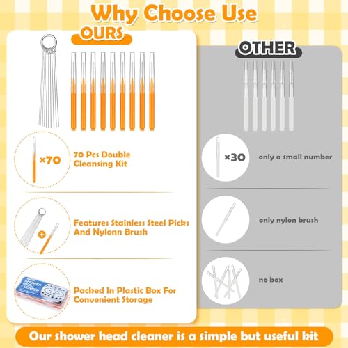 80 Pcs Shower Head Cleaner Tool, 70 Pcs Shower Head Cleaning Brush Picks for Unclogging Small Hole,10 Pcs Functional Nozzle Unclogger for Showerhead with Storage Box for Household Bathroom (Orange) - color: Orange