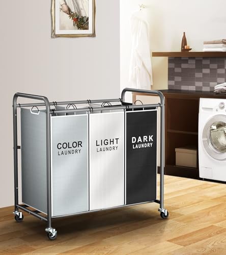 ROMOON Laundry Sorter Hamper 3 Section, Divided Laundry Basket Organizer - color: MultiColor