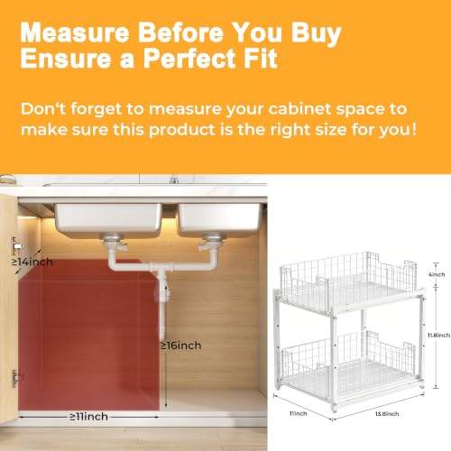 Under Sink Organizer, White 2-Tier Pull Out Cabinet Organizer - color: white