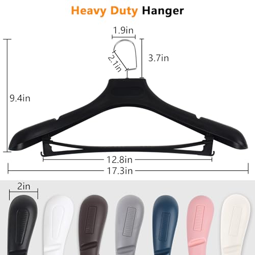DEDU Plastic Extra Wide Shoulder Suit Hangers for Men 6 Pack Width 17.7", Black Sweater Hangers no Shoulder Bump Non Slip for Thick Sweaters, Clothes Hangers with Pants Bar & Metal Hook - color: Black, size: 6 Pack