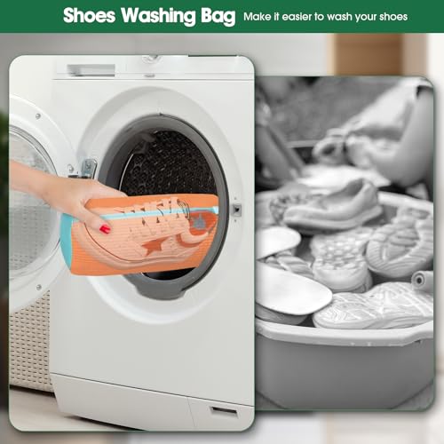 Shoe Washing Machine Laundry Bag - 2 Pack Shoe Cleaner for Gym Tennis Athletic Sneaker and Canvas Flats with Zipper Protection Design, 10 Washer Balls, Reuseable, Durable, Large Size for Most Footwear - color: Orange-2P