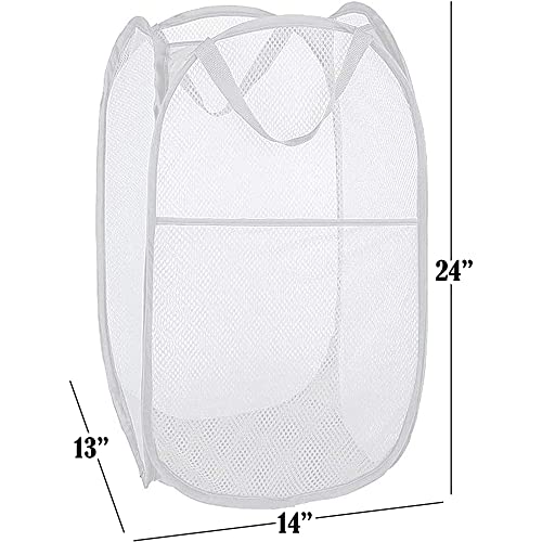 BATTOO Deluxe Strong Mesh Pop up Laundry Hamper Basket with Side Pocket Foldable Hamper for Laundry Room, Bathroom, Kids Room, College Dorm or Travel White + White - color: White+White