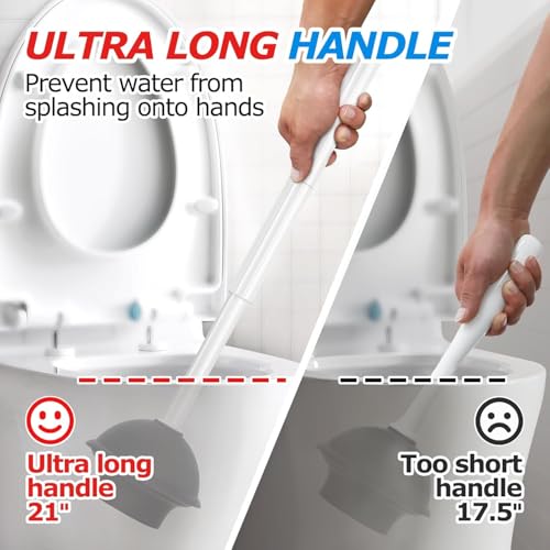 FORASTO 2Pack 2 in 1 Toilet Brush and Plunger Set, Toilet Bowl Brush Plunger Set,Extended Handle Plunger,Bathroom Cleaning Tools,Toilet Brush Plunger Combo,Cleaning Brush(Pearl White,21inch) - color: Pearl White, size: 2Pack