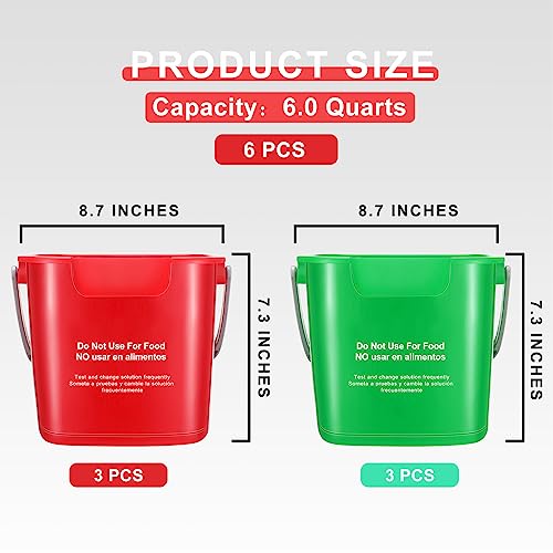 Roshtia 6 Pcs 6 Quart Cleaning Sanitizer Buckets Square Pails, Red, Green - color: Red, Green