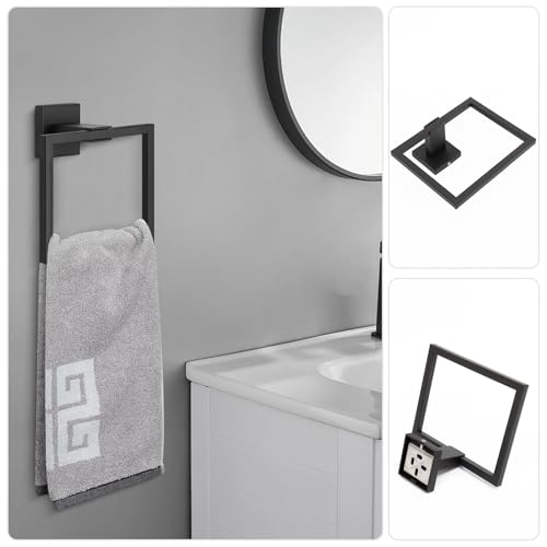 NearMoon 5 Pieces Bathroom Hardware Set 304 Stainless Steel, Square Towel Rack Kit - 24" Towel Rod + Towel Ring + Toilet Paper Holder + 2 Robe Hooks, Wall Mounted Bath Accessories (Matte Black) - color: Matte Black, size: 24 inch