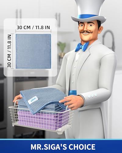 MR.SIGA Waffle Weave Cleaning Cloths, Ultra Absorbent and Lint Free, 6 Pack