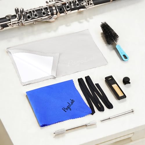 POGOLAB Clarinet Cleaning Kit, 7 Pcs Instrument Care Set with Swab, Microfiber Cloth, Brush, Screwdriver, Thumb Rest & Reed Box, Daily Maintenance for Clarinet/Woodwind instruments