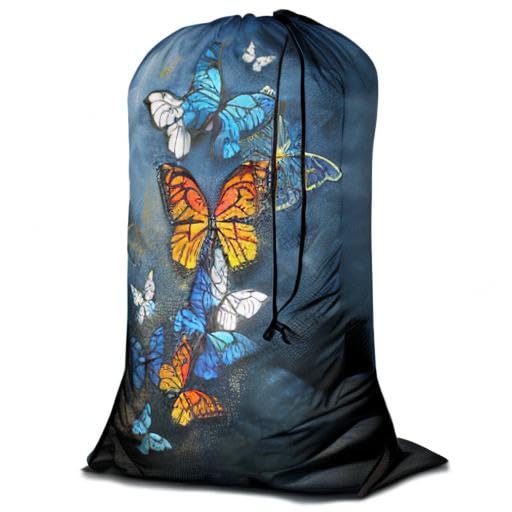 Swono Butterflies Extra Large Laundry Bag with Drawstring Closure 28"x40", 3D Butterfly Flying With Glowing for College, Dorm and Apartment Dwellers - color: Butterflies