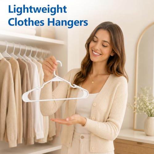 White Plastic Hangers 24 Pack with Non-Slip Shoulder Grooves - color: White, size: 24 Pack
