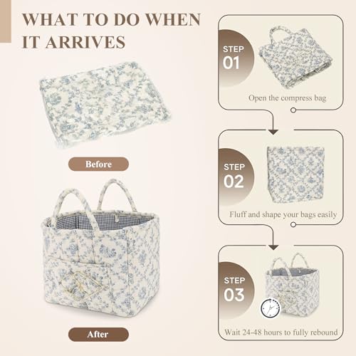 Storage Basket Boho Fabric Large Collapsible Floral Laundry Nursery Hamper Portable Folding Storage for Clothes Toys (Vine-Blue A) - color: Vine-Blue A