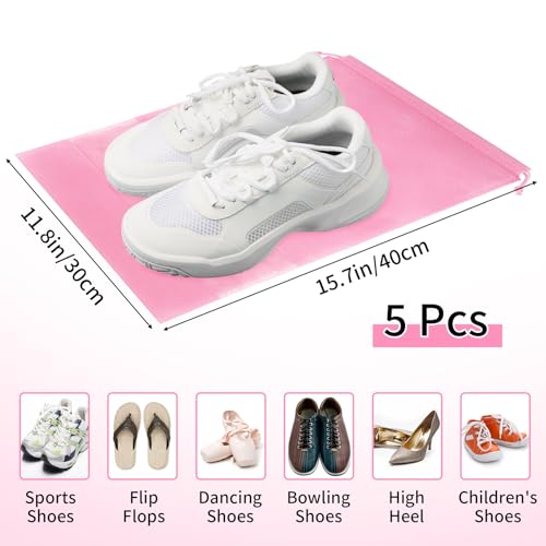 Pink Travel Shoe Bags - 5 Pcs Non-Woven Packing Bags with Clear Window - color: Pink, style: 5 Pack