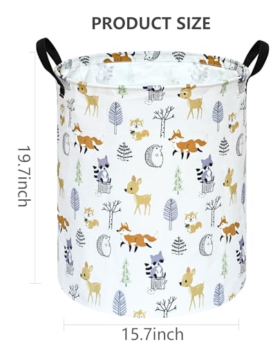 Round Laundry Basket Storage Bins Nursery Hamper Gift Baskets for Home,Office,Home Decor - color: fall animals