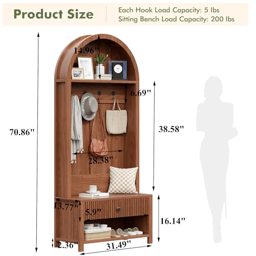 70.86" Hall Tree with storage, corner Hall Tree, Hall Tree with doors - color: Walnut