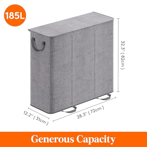 Lifewit Triple Laundry Hamper with Lid, Removable Laundry Bags, Gray - color: Gray, size: 185L