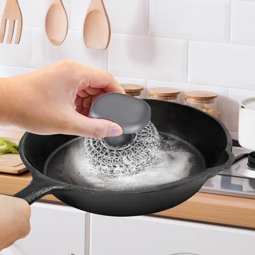 Cast Iron Scrubber Dish Scrub Brush 316 Chainmail Scrubber for Cast Iron - color: Gray